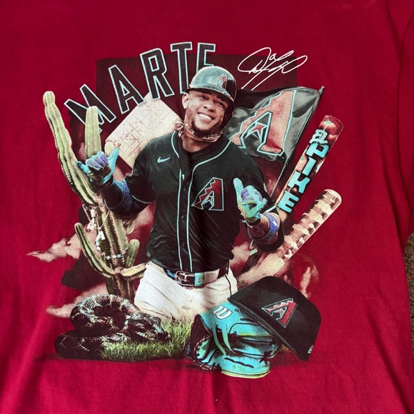 Women’s Medium Gildan Ketel Marte Diamondbacks MLB Cotton Red T-Shirt - Picture 2 of 6